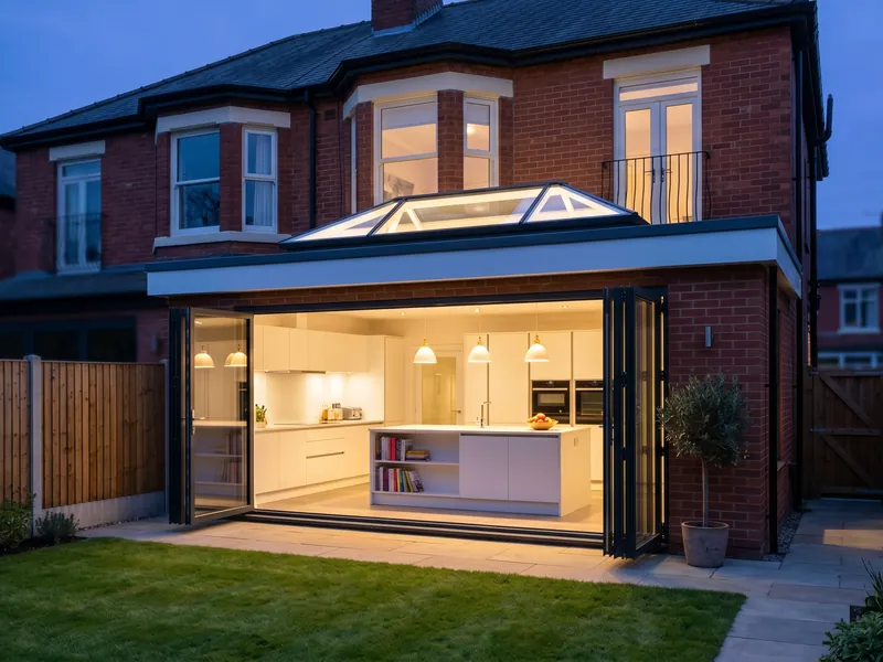 Rear house extension with bifold doors